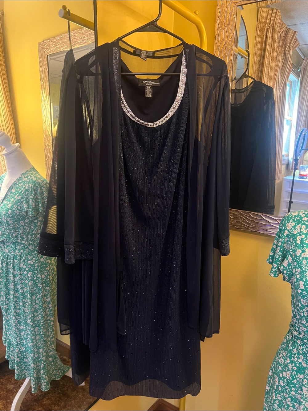 R&M Richards navy Evening Dress with Sheer Jacket